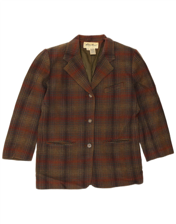 Eddie Bauer Womens 3 Button Blazer Jacket UK 14 Medium Brown Plaid Wool