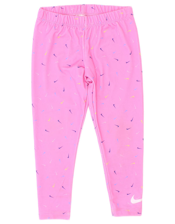 Nike Girls Dri Fit Graphic Leggings 3-4 Years XS Pink Polyester
