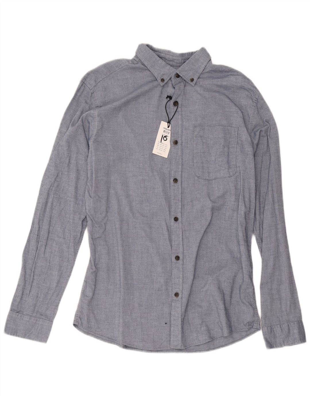 Jack & Jones Mens Flannel Shirt Large Blue Herringbone Cotton