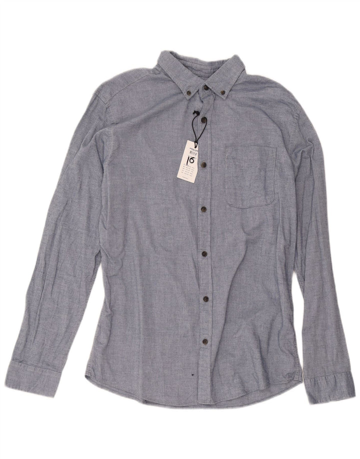 Jack & Jones Mens Flannel Shirt Large Blue Herringbone Cotton