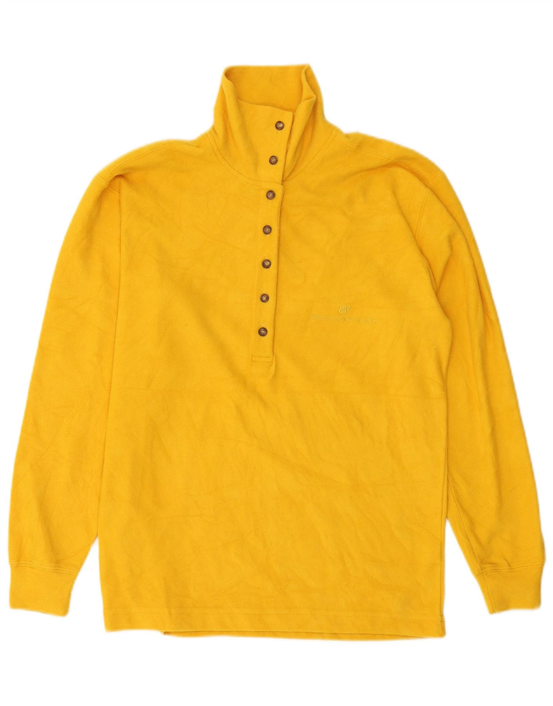 Belfe & Belfe Womens Oversized Button Neck Fleece Jumper UK 10 Small Yellow