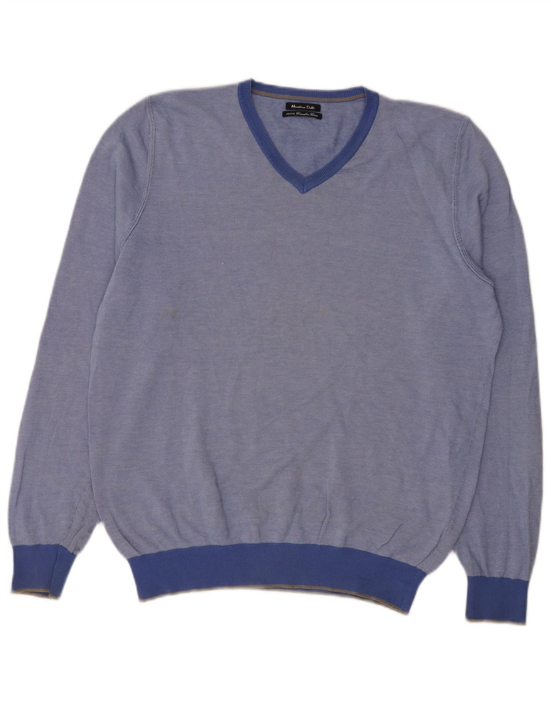 Massimo Dutti Mens V-Neck Jumper Sweater Large Blue Cotton