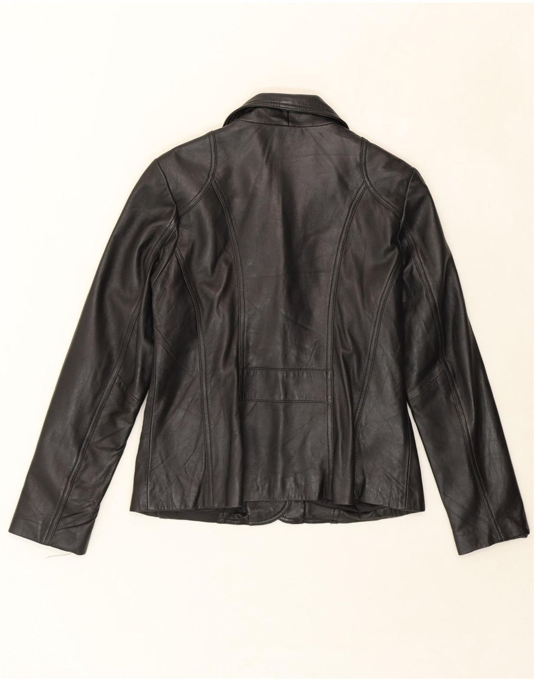 VINTAGE Womens Leather 3 Button Blazer Jacket UK 12 Medium Black Leather Vintage Vintage and Second-Hand Vintage from Messina Hembry 
