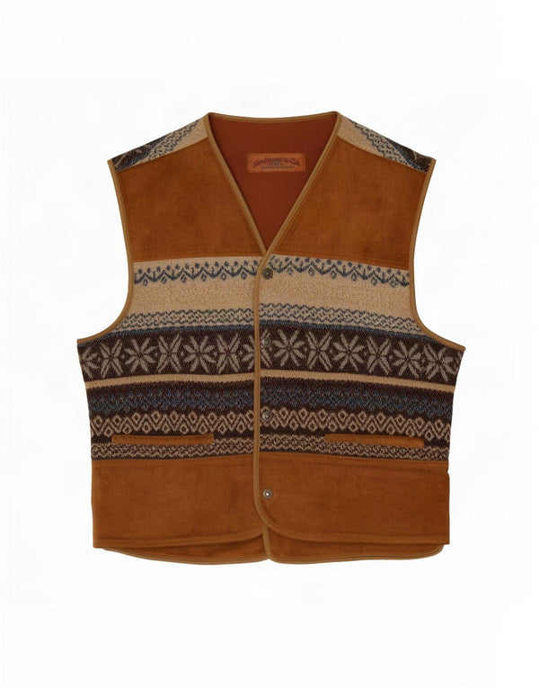 Zip Mens Suede Gilet UK 36 Small Brown Fair Isle