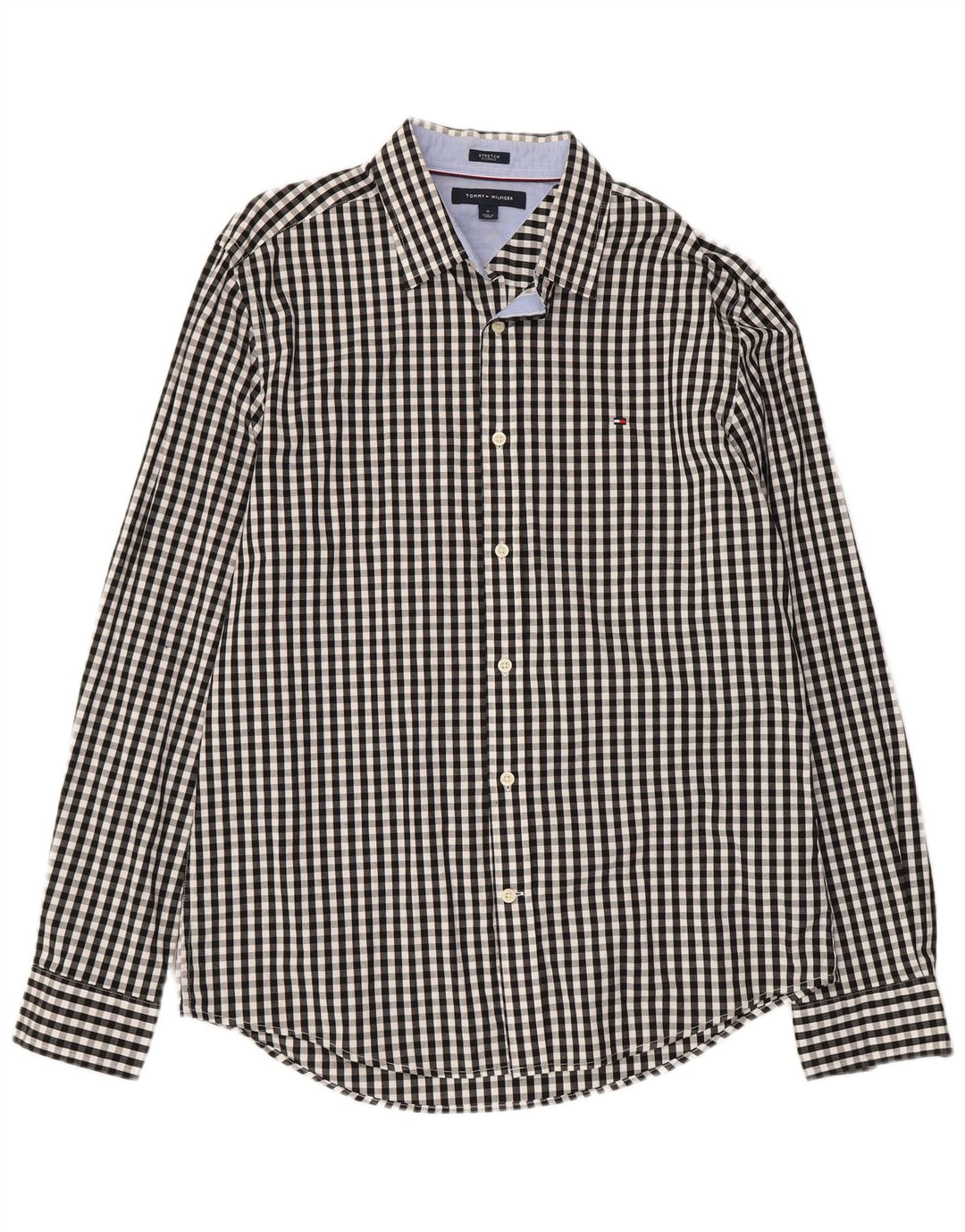 TOMMY HILFIGER Mens Shirt Medium Black Gingham Cotton
