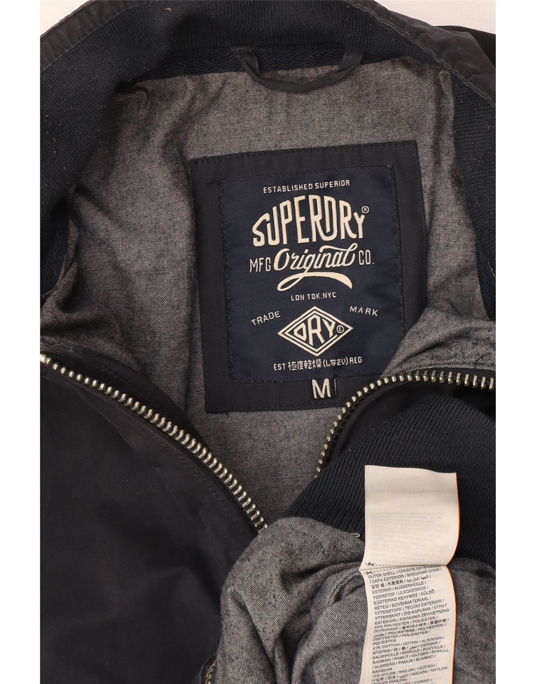 Superdry Mens Bomber Jacket UK 38 Medium Navy Blue Polyester