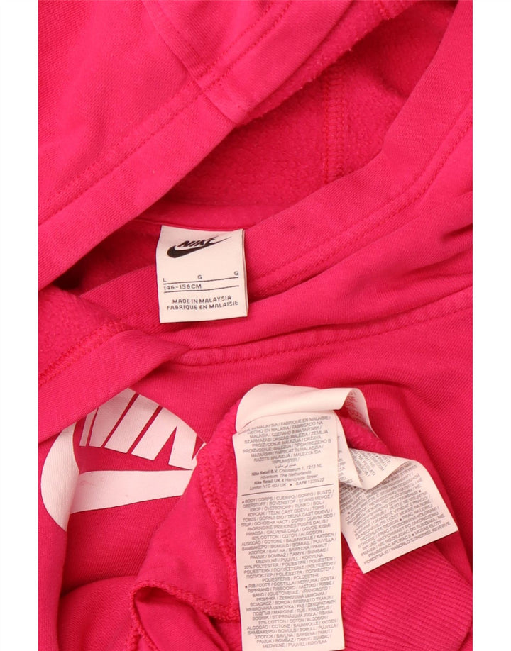 NIKE Girls Crop Graphic Hoodie Jumper 12-13 Years Large  Pink Cotton