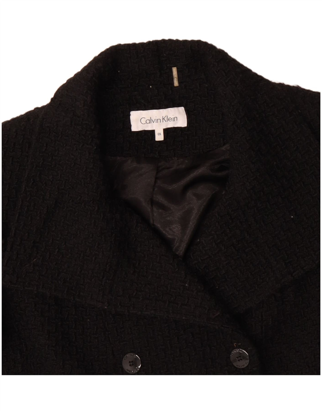 CALVIN KLEIN Womens Double Breasted Coat UK 18 XL Black Wool