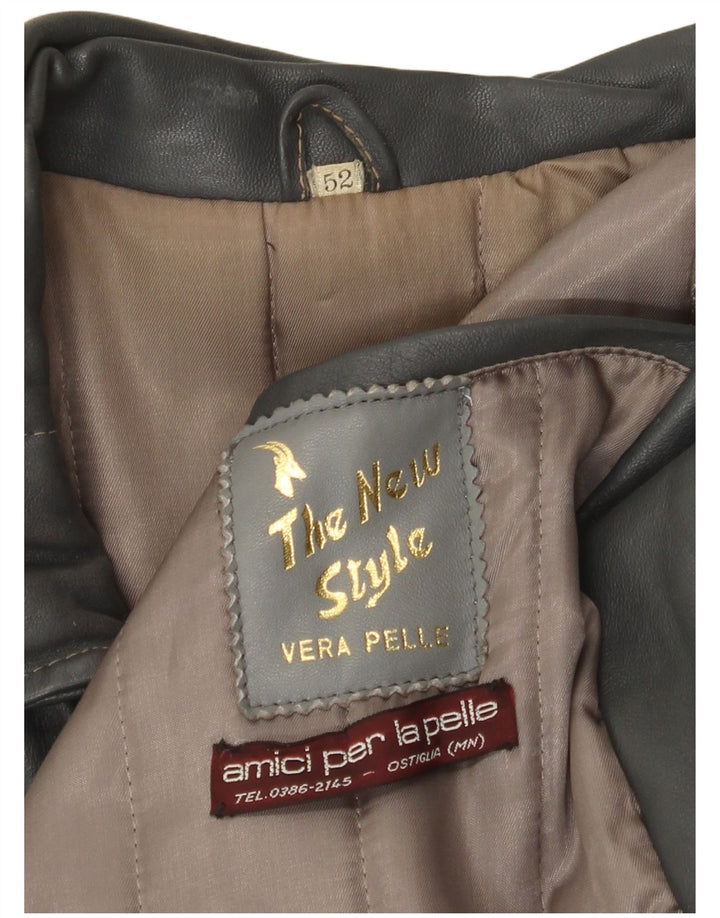 Vintage Mens Leather Jacket IT 52 XL Grey Leather