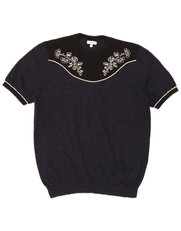 Reiss Womens Crew Neck Jumper Sweater UK 14 Medium Navy Blue Colourblock