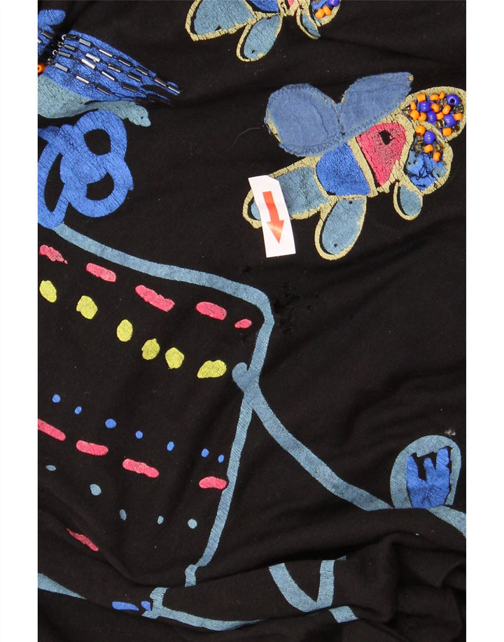 DESIGUAL Womens Graphic Top Long Sleeve UK 16 Large Black