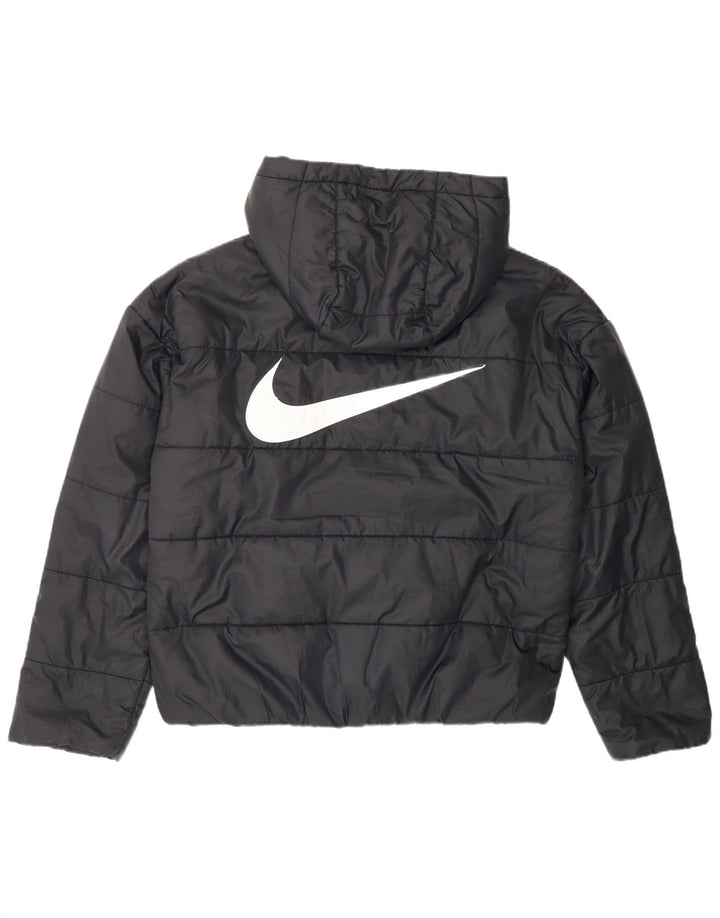 NIKE Womens Oversized Hooded Graphic Padded Jacket UK 10 Small Black