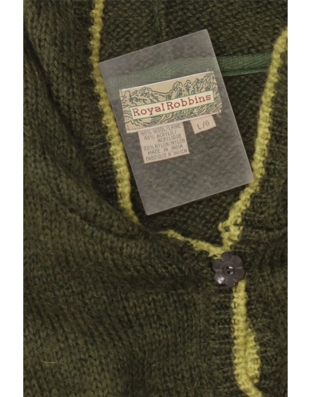 ROYAL ROBBINS Womens Hooded Cardigan Sweater UK 16 Large Green Fair Isle