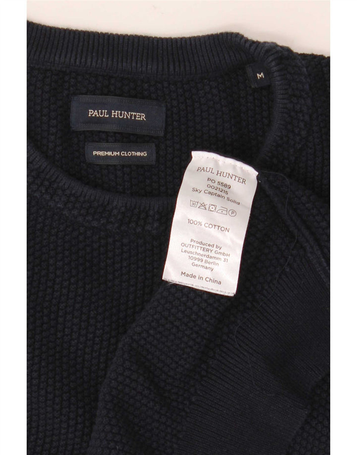 Vintage Mens Crew Neck Jumper Sweater Medium Navy Blue Cotton
