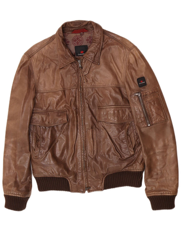 Canadiens Mens Leather Jacket IT 48 Medium Brown