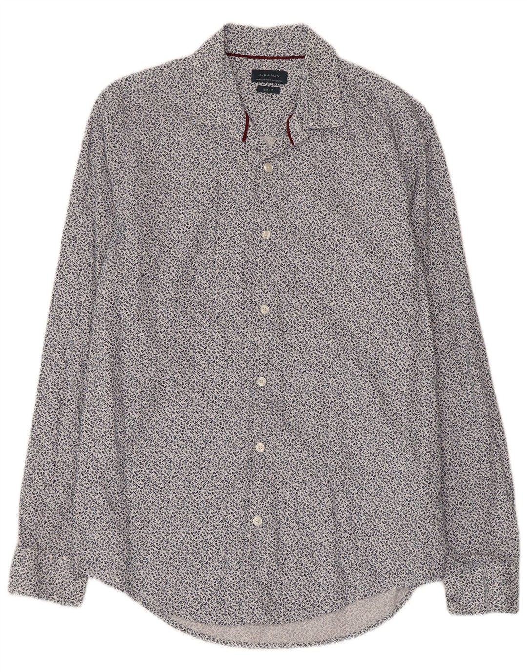 Zara Mens Slim Fit Shirt Medium Blue Floral Cotton