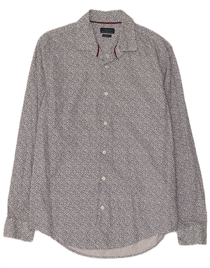Zara Mens Slim Fit Shirt Medium Blue Floral Cotton
