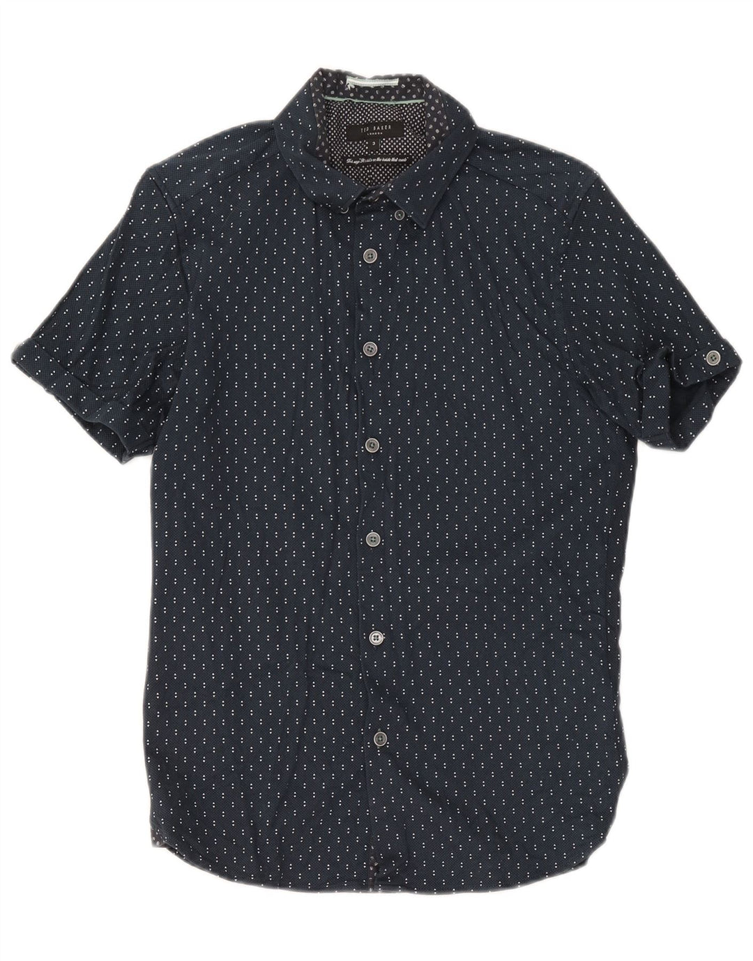 Ted Baker Mens Short Sleeve Shirt Size 3 Medium Navy Blue Geometric Cotton
