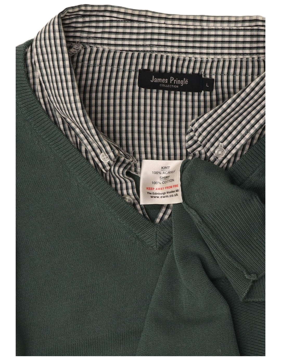 JAMES PRINGLE Mens V-Neck Jumper Sweater Large Green Check Acrylic