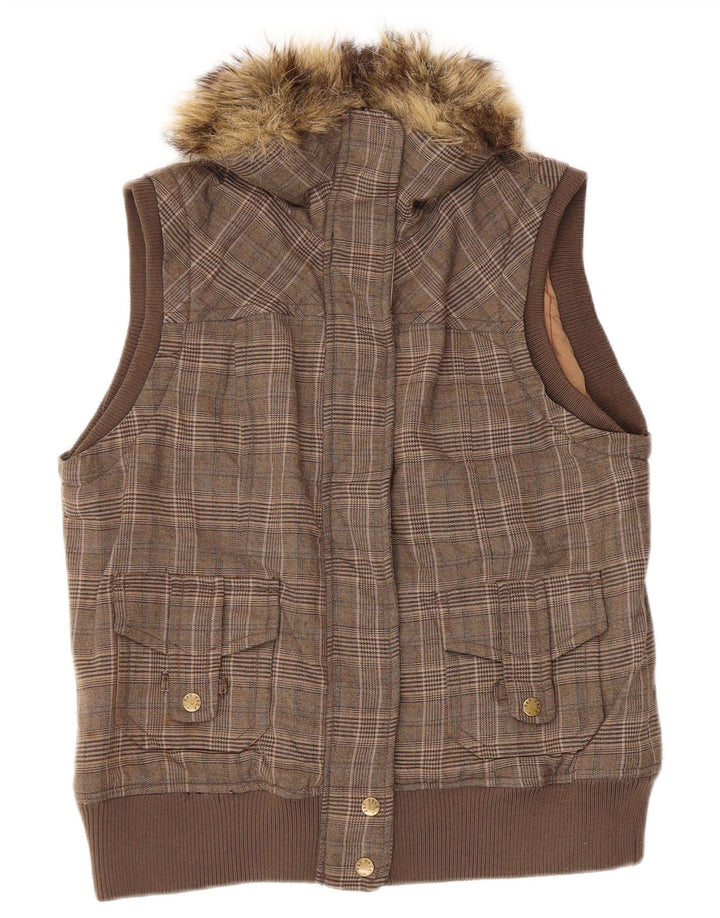 Fat Face Womens Gilet UK 12 Medium Brown Houndstooth Polyester
