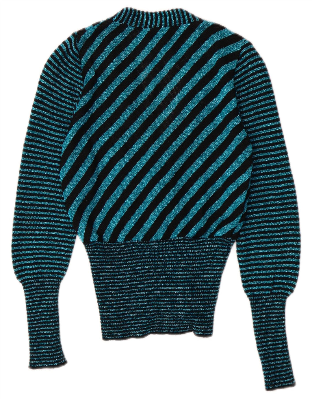 Vintage Womens V-Neck Cardigan Sweater UK 6 XS Turquoise Striped