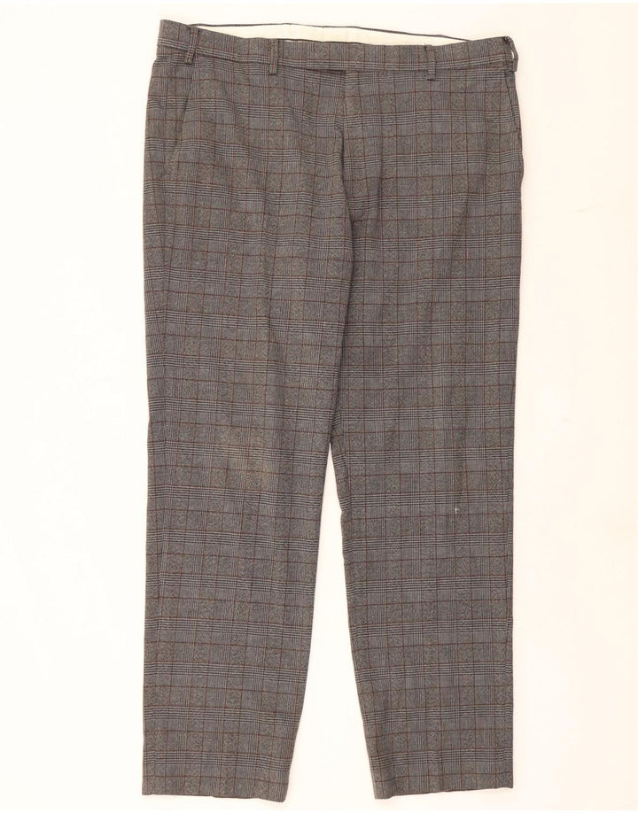 Marks & Spencer Mens Regular Fit Suit Trousers W38 L31 Grey Check Polyester