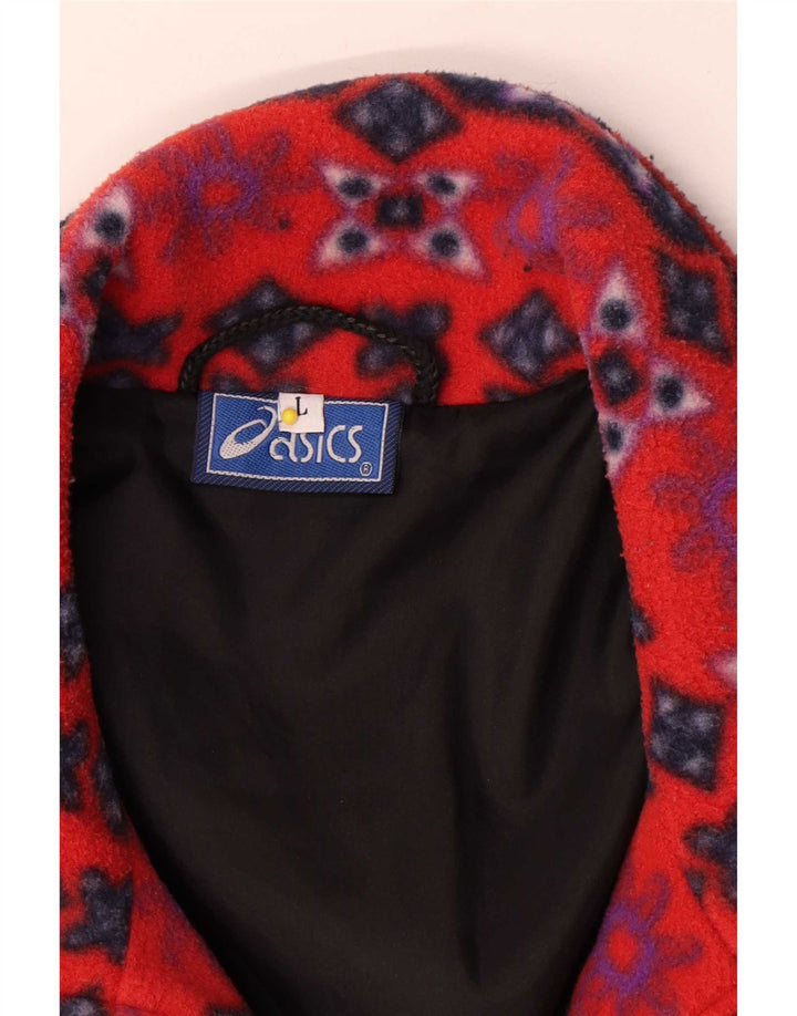 Asics Mens Fleece Jacket UK 40 Large Red Geometric Polyester