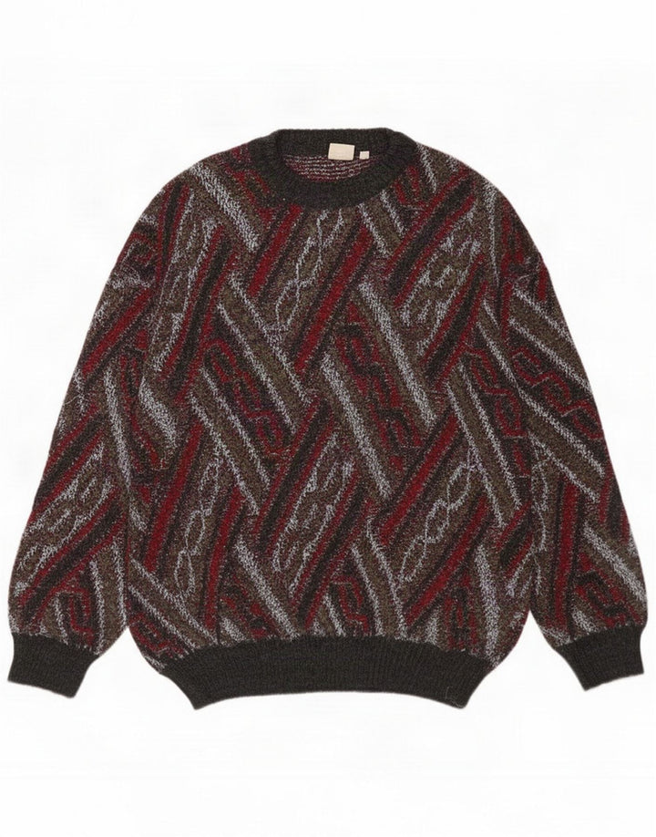 Vintage Mens Crew Neck Jumper Sweater Medium Multicoloured Geometric