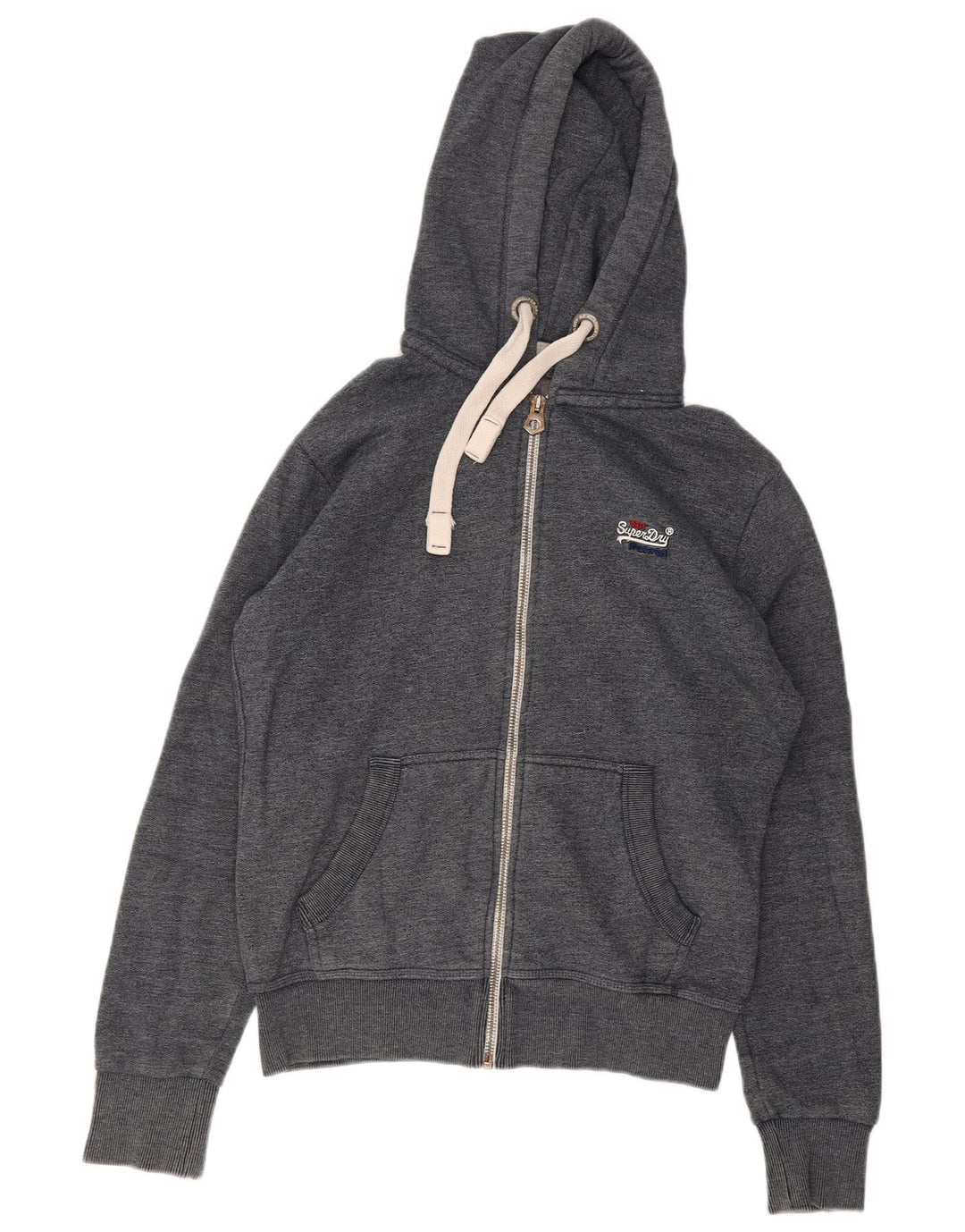 Superdry Mens Zip Hoodie Sweater Medium Grey Cotton