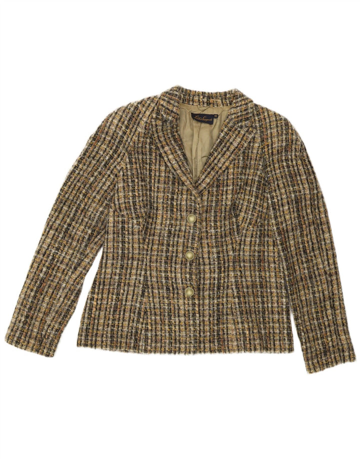 Luisa Spagnoli Womens 3 Button Blazer Jacket IT 46 Large Khaki Check Wool