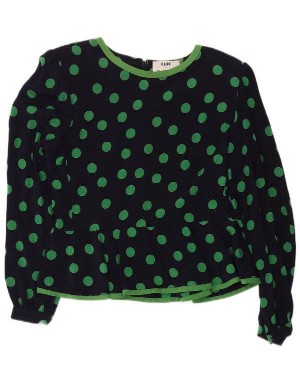 Renato Balestra Womens Long Sleeve Blouse Top IT 48 XL Navy Blue Polka Dot