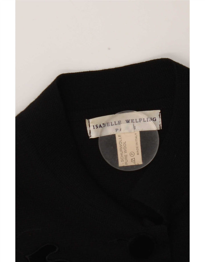 Vintage Womens 5 Button Blazer Jacket UK 10 Small Black Floral Virgin Wool