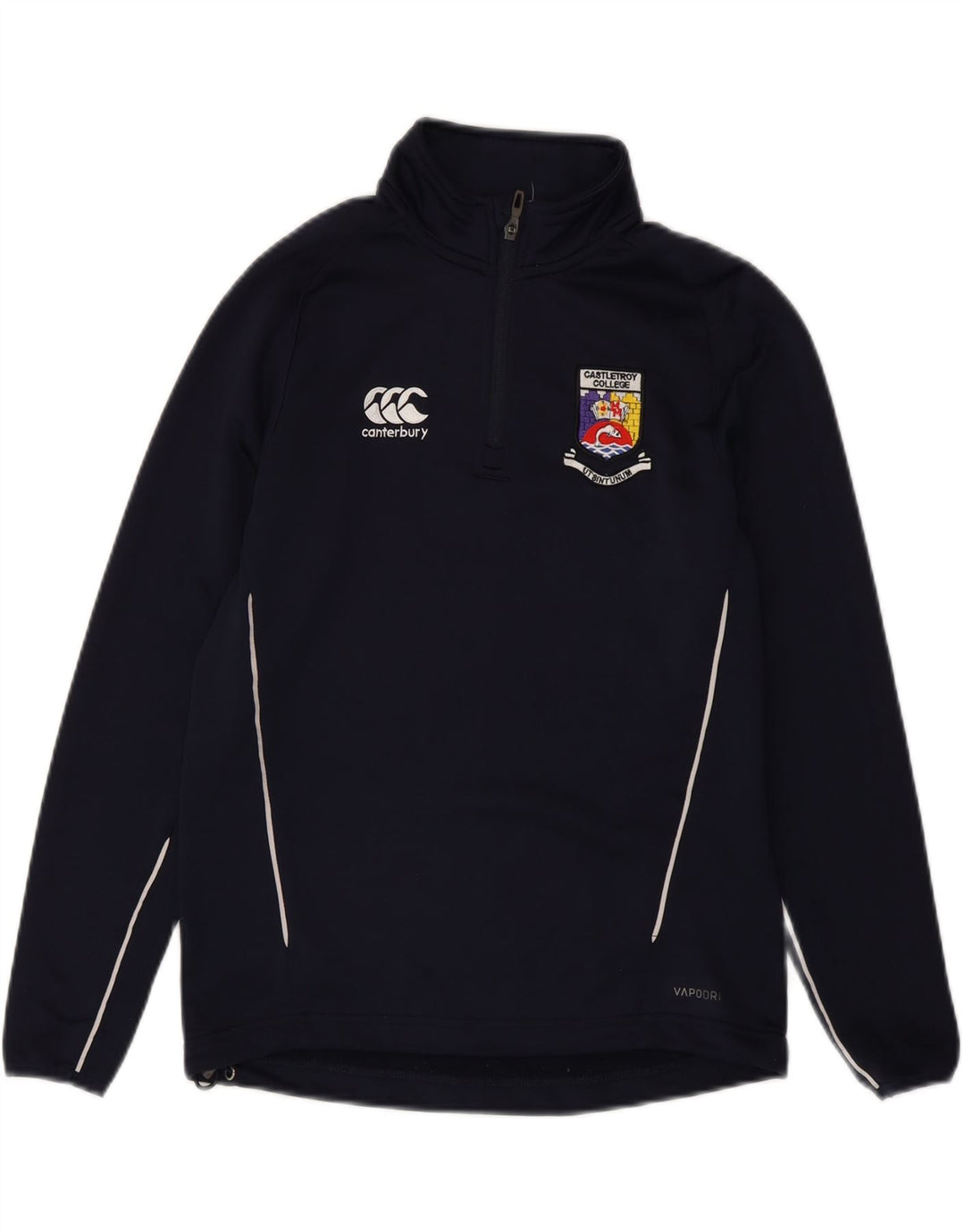 CANTERBURY Boys Zip Neck Sweatshirt Jumper 13-14 Years Navy Blue Polyester Vintage Canterbury and Second-Hand Canterbury from Messina Hembry 