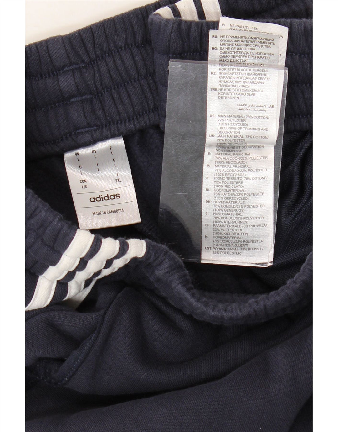 ADIDAS Mens Tracksuit Trousers Joggers Large Navy Blue Cotton