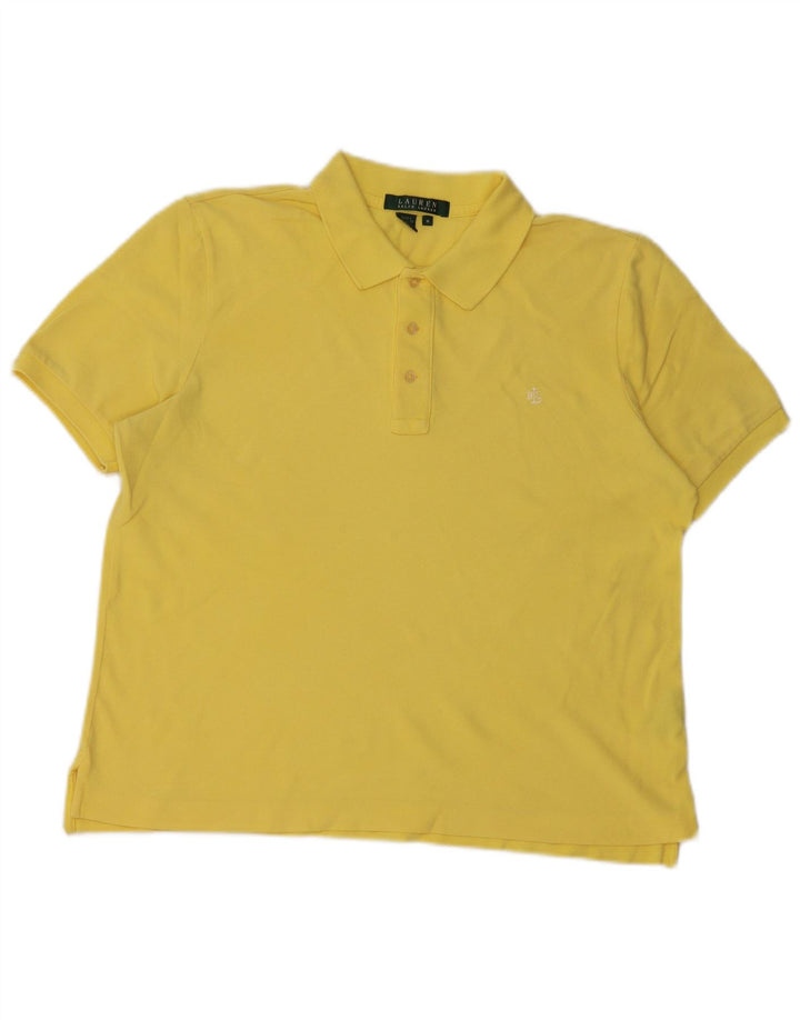 RALPH LAUREN Womens Crop Polo Shirt UK 14 Medium Yellow Cotton