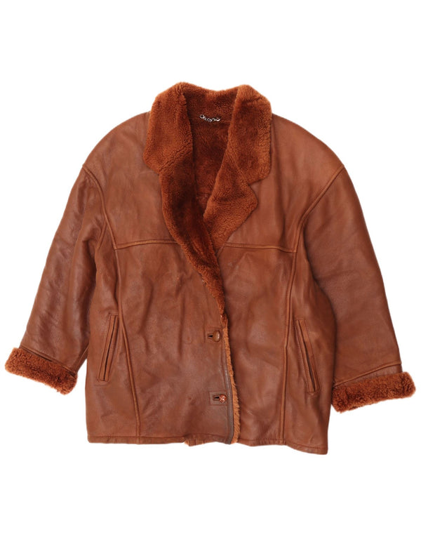 Vintage Womens Oversized Shearling Jacket EU 42 Large Brown