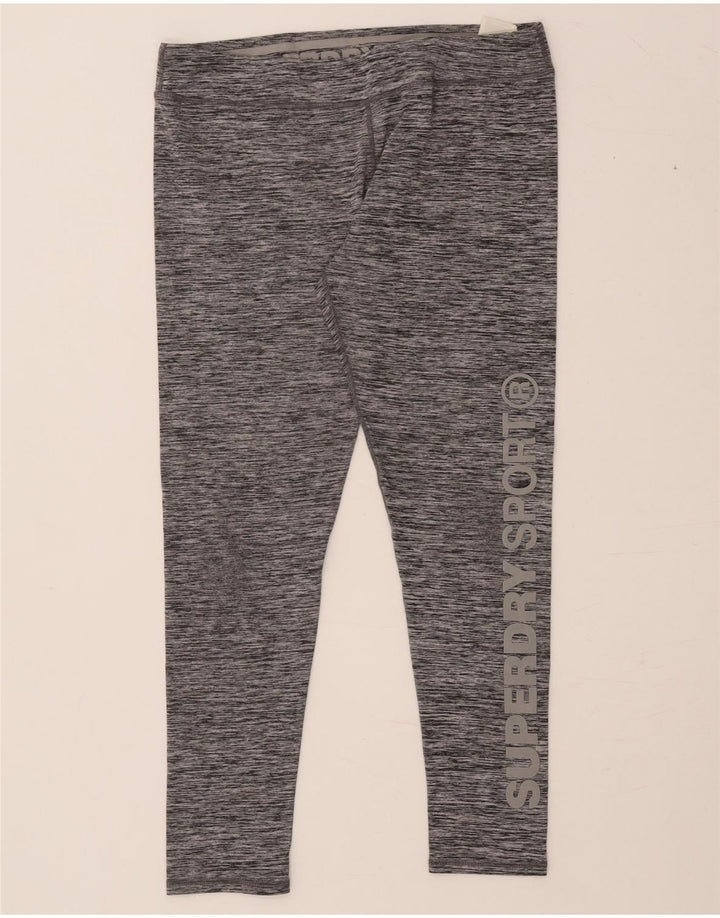 SUPERDRY Womens Graphic Leggings UK 14 Large  Grey Flecked Polyester