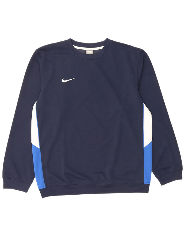 NIKE Mens Sweatshirt Jumper UK 39/41 Medium Navy Blue Colourblock