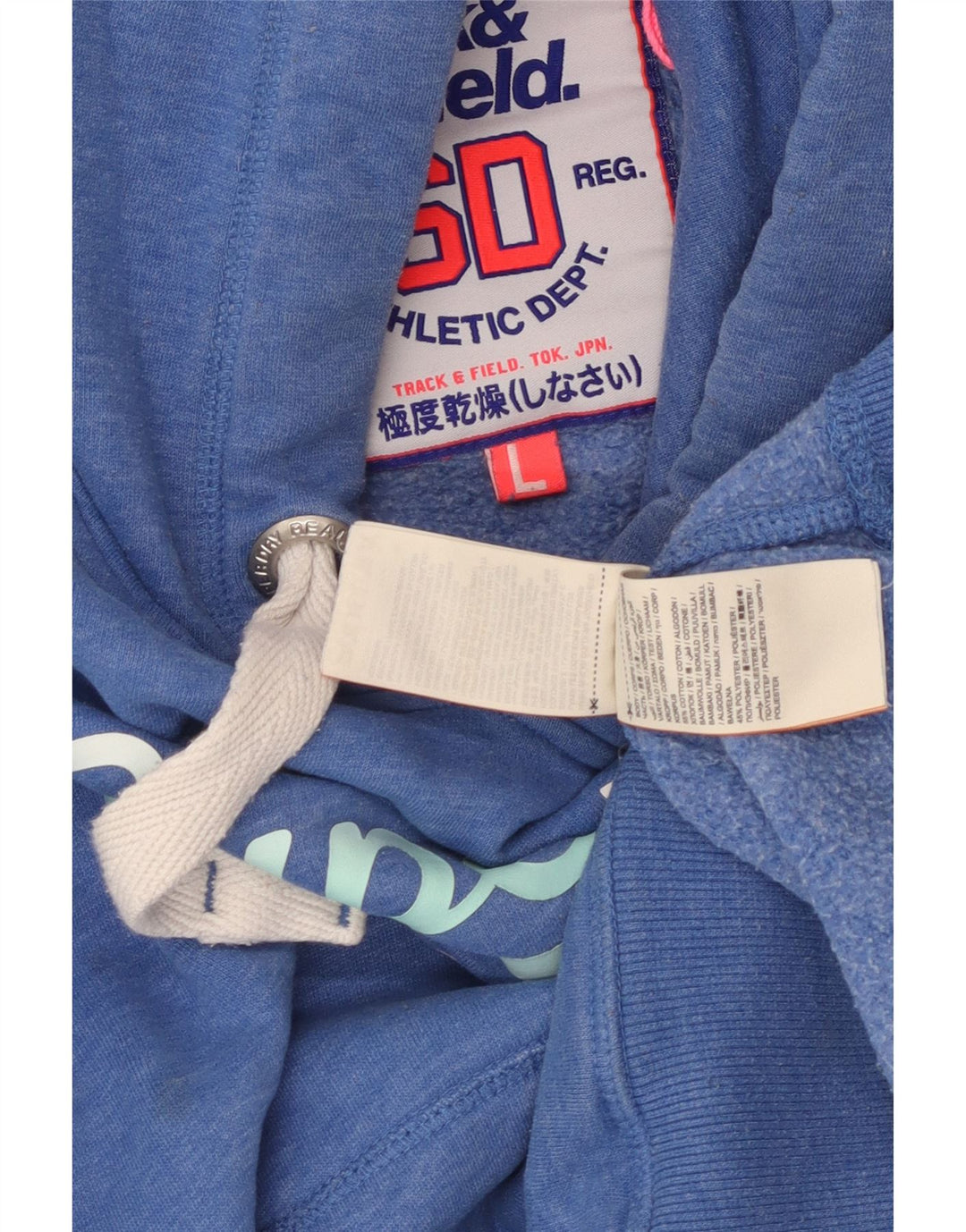 SUPERDRY Womens Graphic Hoodie Jumper UK 16 Large Blue Flecked Cotton