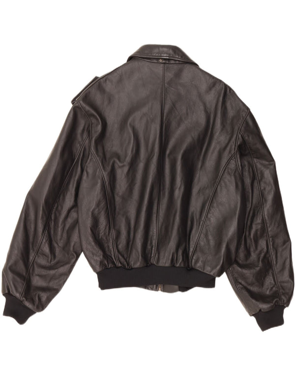 VINTAGE Mens Military Leather Jacket IT 52 XL Black