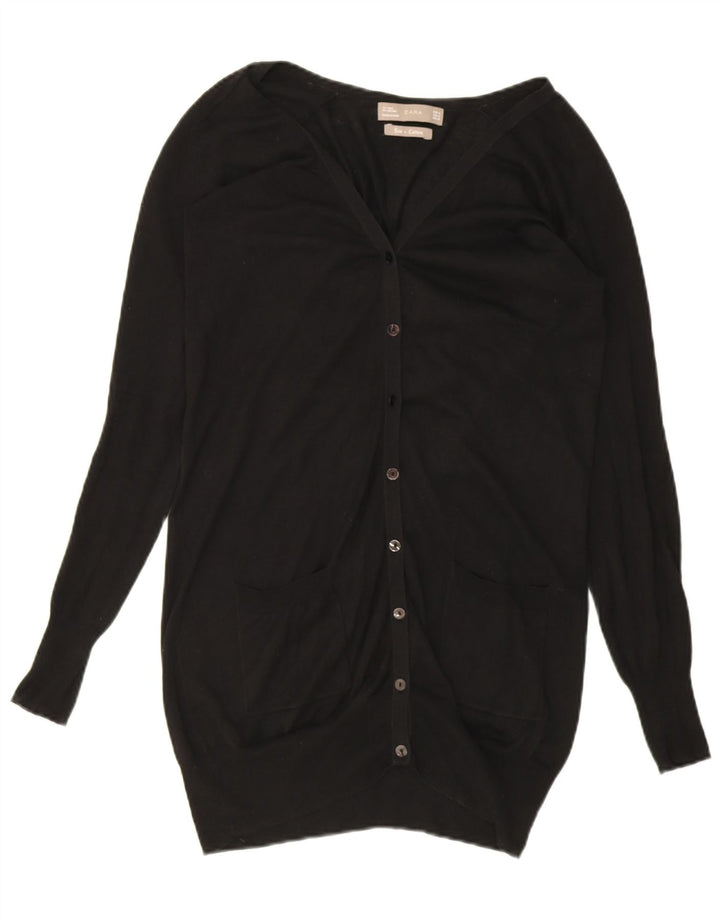 Zara Womens Longline Cardigan Sweater UK 14 Medium Black Silk