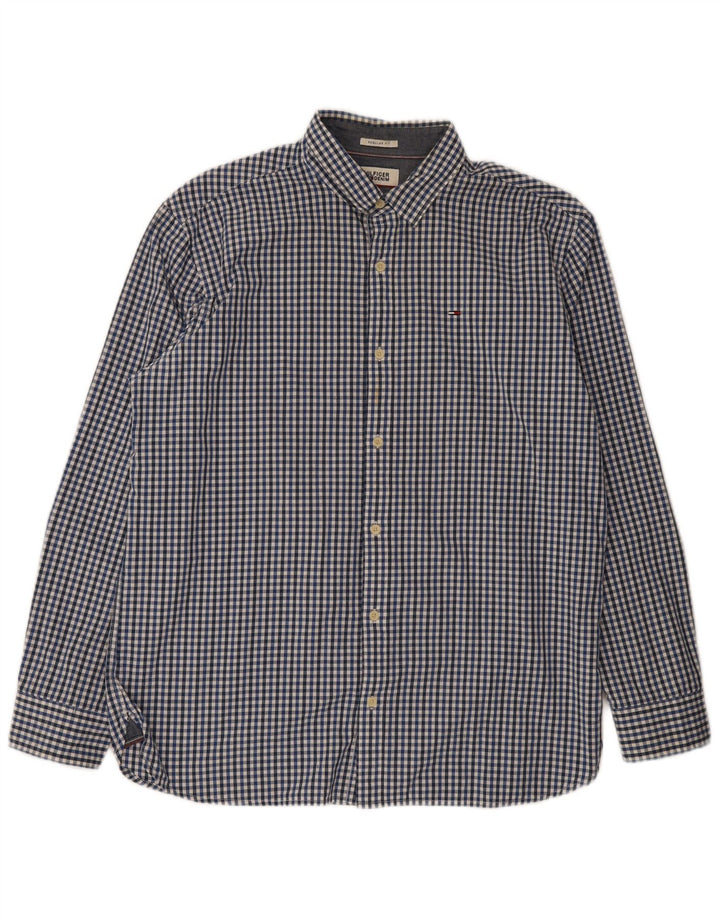 Tommy Hilfiger Mens Regular Fit Shirt XL Blue Gingham Cotton