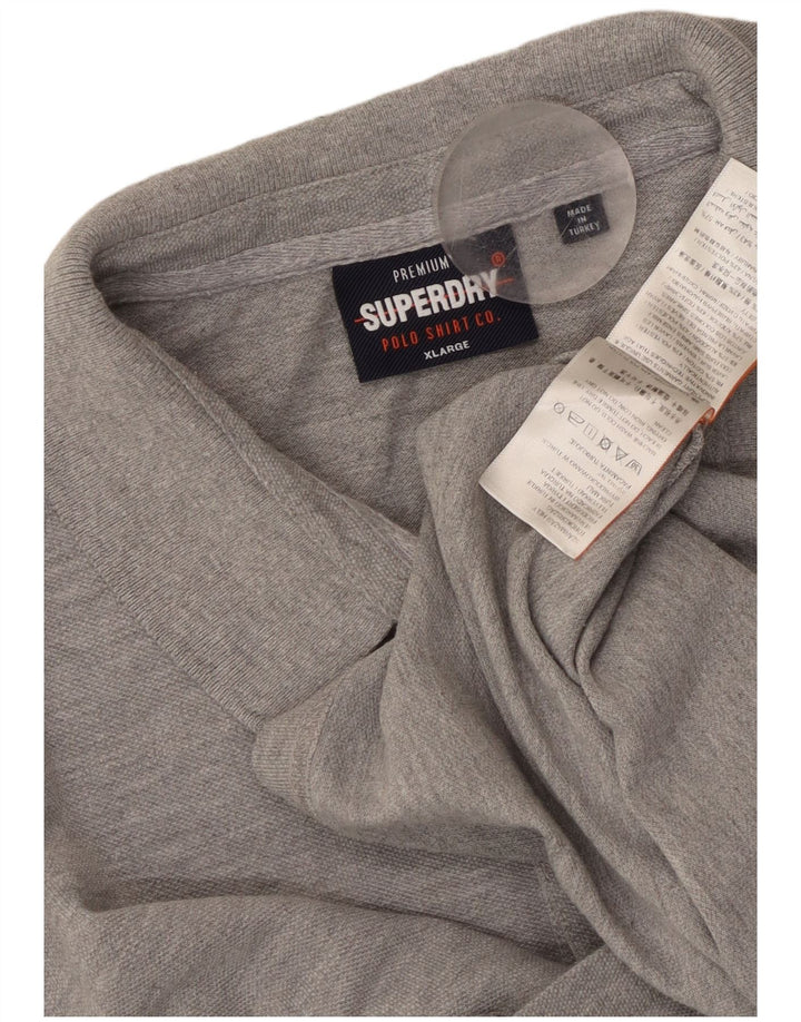 SUPERDRY Mens Polo Shirt XL Grey Flecked Cotton
