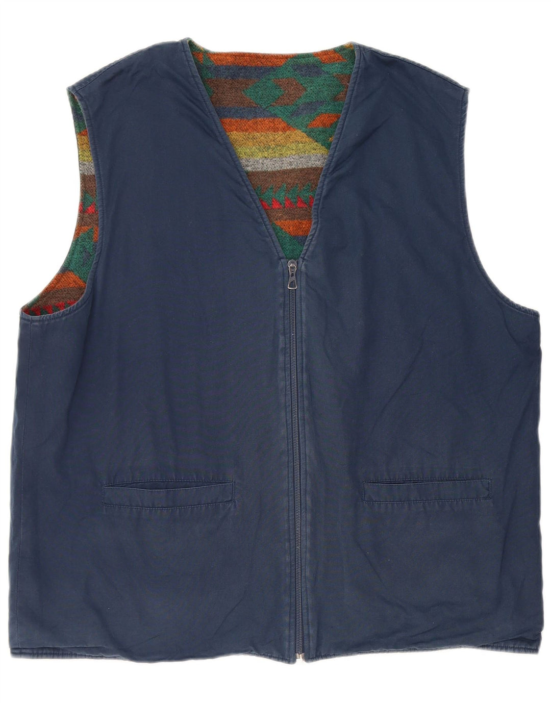 Vintage Mens Reversible Waistcoat Large Multicoloured Fair Isle