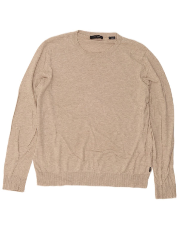 Jack & Jones Mens Crew Neck Jumper Sweater Large Beige Flecked Cotton