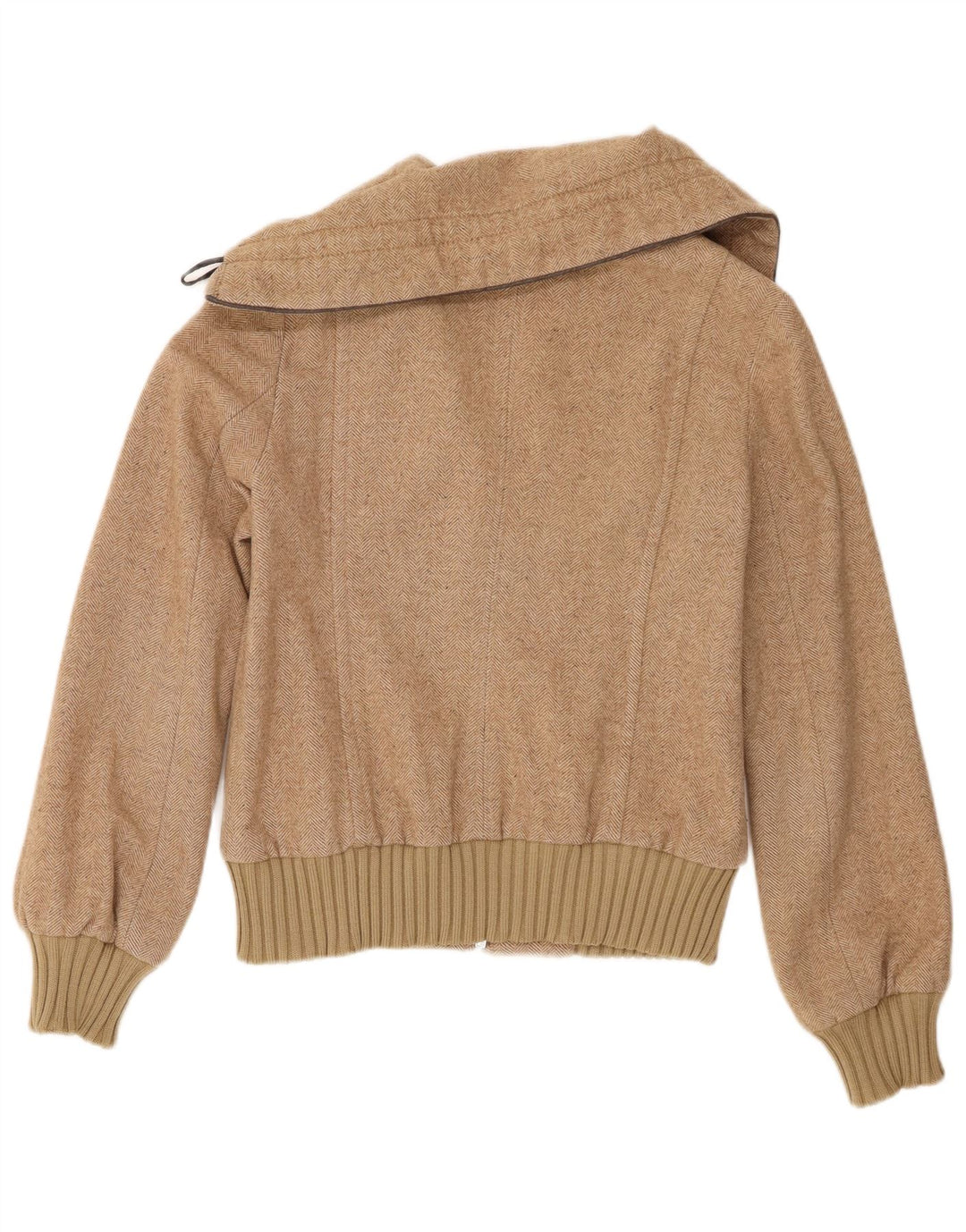 Sisley Womens Bomber Jacket IT 42 Medium Beige Herringbone Wool