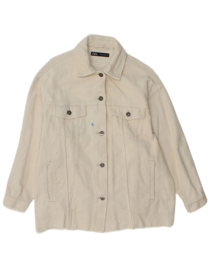 Zara Womens Oversized Corduroy Jacket UK 10 Small Off White Cotton