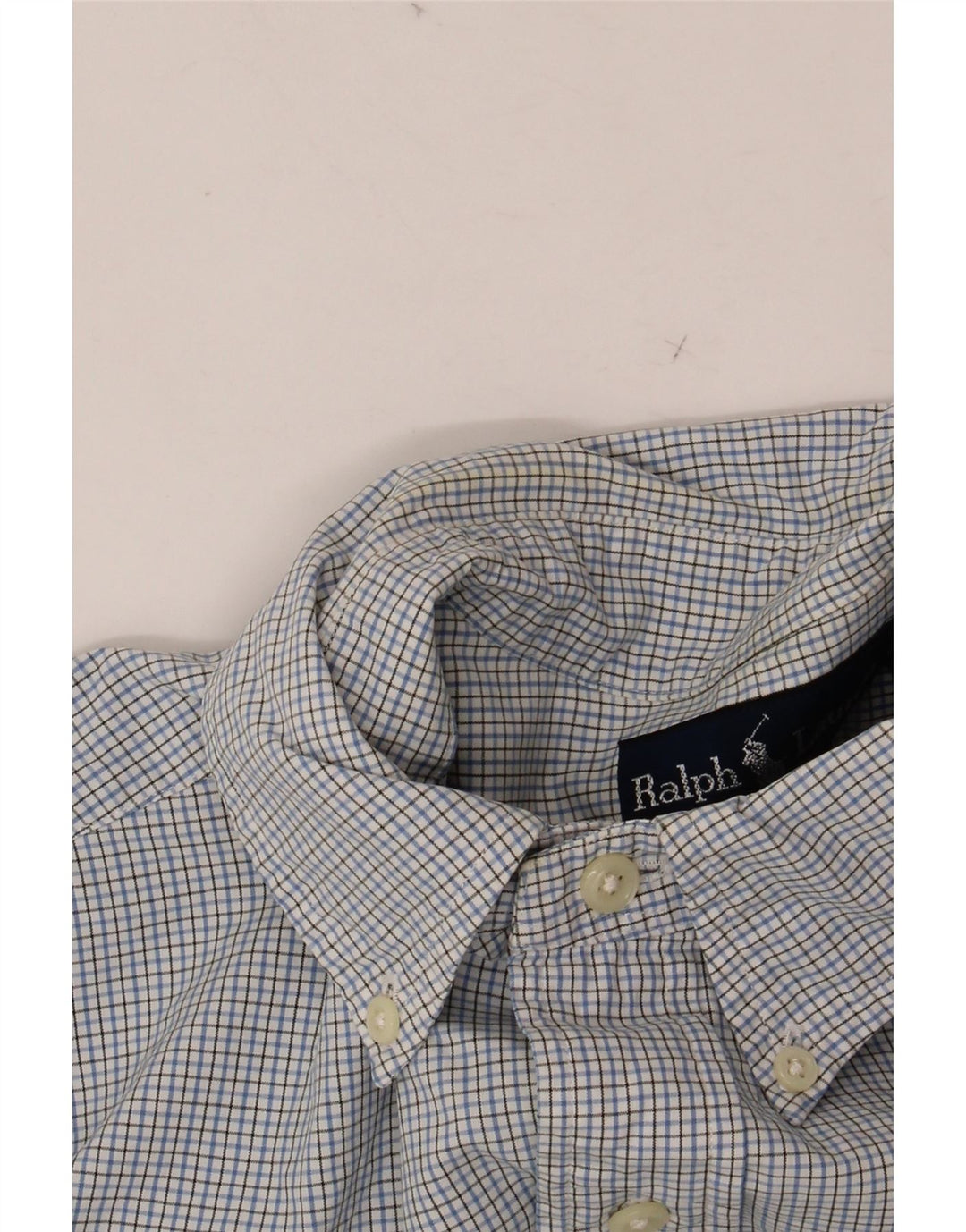 RALPH LAUREN Mens Shirt Size 15 1/2 Medium Blue Gingham Cotton