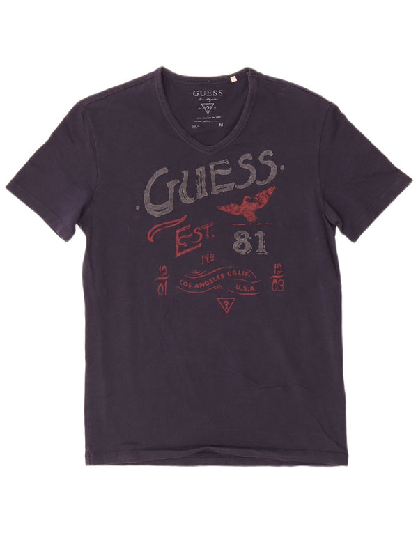 Guess Mens Graphic T-Shirt Top Medium Navy Blue