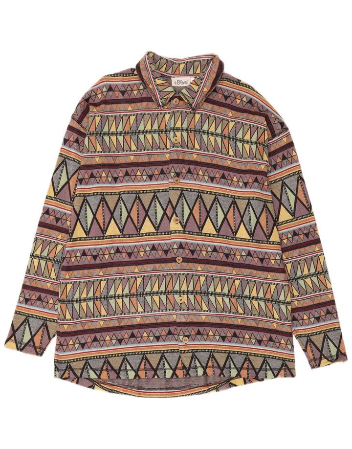 S.Oliver Mens Flannel Shirt Medium Multicoloured Geometric Cotton